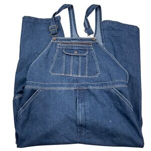 REAL WORK Overalls Mens 50W 30L Dark Blue Bib Relaxed Fit Farm Outdoor Denim